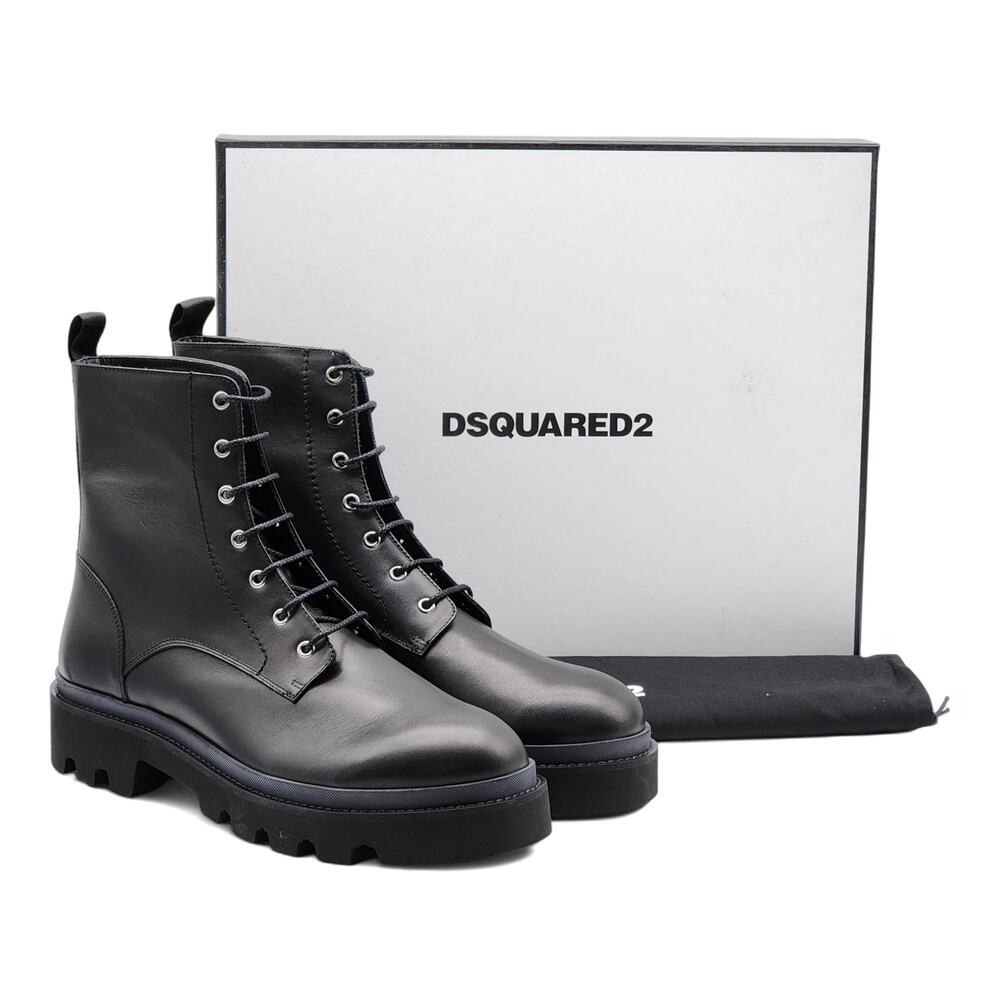 Dsquared2 Logo Combat Boots - Leather - Black 46 13US $1290